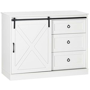Credenza da Cucina in Stile Rustico Bianco con Porta Scorrevole e 3 Cassetti per Soggiorno - Product Image 1