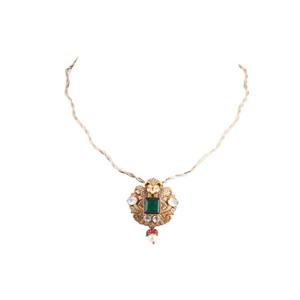 Handmade Gajaah 925 Sterling <b>Silver</b> Emerald Pendant <b>Necklace</b> <b>Set</b> Pure <b>Silver</b> Green Stone & Crystal Halo Gold Plated Pendant - Product Image 2