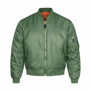 Chaqueta Bomber Verde para Hombre, Color Sólido, Cuello Alto, Cierre de Cremallera, Ropa Exterior Informal, Material de Poliéster Resistente al Viento, para Otoño - Product Image 1