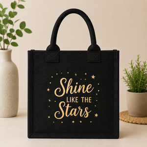 Sac fourre-tout en jute noir moyen avec poignée rembourrée, imprimé sur mesure, écologique, sac cadeau, sac d'épicerie réutilisable, vente en gros - Product Image 1
