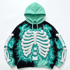 Sudadera con Capucha Gótica para Hombre Dumela, Diseño de Esqueleto con Estampado Puff, Corte Holgado, Patrón de Camuflaje, Ropa de Otoño - Product Image 1