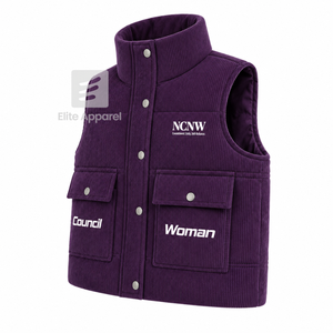 Gilet matelassé personnalisé du Conseil NCNW avec logo brodé sur le devant, veste sans manches de couleur violette et blanche pour femme - Product Image 2