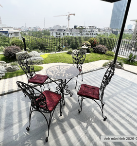 Meubles de jardin d'extérieur, style européen vintage de luxe, fer forgé, respectueux de l'environnement, table et chaises 4 places, 100% fait main, non pliable - Product Image 2