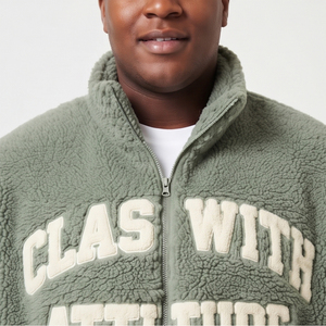 Custom Embroidery Sherpa Fleece <b>Jackets</b> Men Wholesale Winter Embroidery Sleeve Patches Sherpa Fleece <b>Jacket</b> Men's - Product Image 3