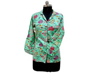 Floral Handblock Printed Cotton <b>Long</b> Kurti <b>Top</b> Button Casual Shirt for Spring Summer Autumn Winter Season Lace Decoration ODM - Product Image 1