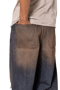 Jean en denim 100% Coton pour homme, taille mi-haute, coupe ample, style streetwear décontracté vintage, jambe large, effet vieilli rouille, tendance et personnalisé - Product Image 4