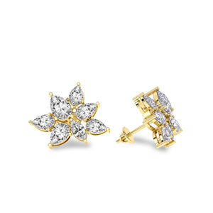 Hermosos pendientes de oro macizo de 18k con corte de pera, diseño de flor Cosmos, con diamantes de laboratorio, certificados por IGI, para mujer. - Product Image 4