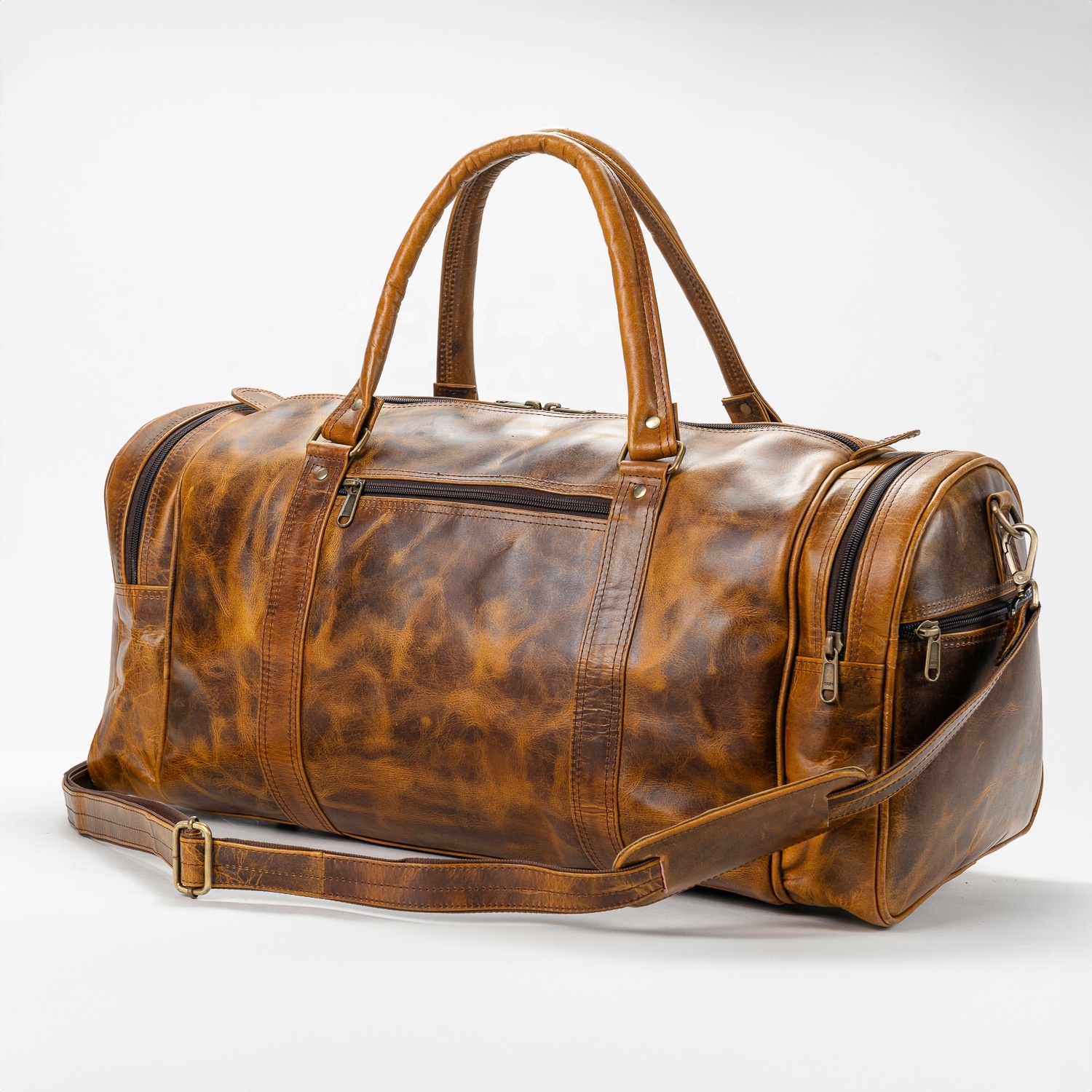 Wholesale Urban Status Traveller Genuine Leather Fashion Weekender Luggage Unisex Overnight Travel Bag with Strap