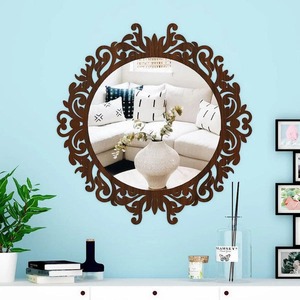 New design Carved wooden brown floral frame decorative wall mirror customized size color available for living room dining space - Product Image 2