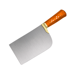Cuchillo de carnicero profesional PK-DR de alta resistencia, hoja ancha plateada, mango de madera naranja, empuñadura dorada, cuchillo para cortar carne - Product Image 2