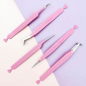 Pince à épiler pour cils TEEJAY rose en acier inoxydable, pointe précise, sans emballage boîte, pour extensions de cils - Product Image 2