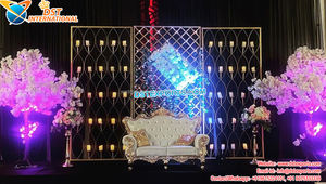 เด่นเวทีแต่งงานเทียนผนังฉากหลังโลหะสไตล์ผนังเทียนฉากหลังที่สง่างามการออกแบบงานแต่งงานเทียนฉากหลัง - Product Image 2