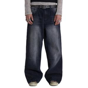 Pantalones de mezclilla baratos estilo streetwear, vaqueros holgados de algodón, pantalones largos rectos para hombre, pantalones anchos lavados, transpirables para hombre - Product Image 3
