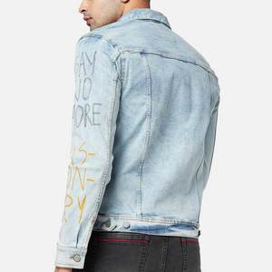 Factory Rate Direct Sale Wholesale Custom Logo Design High Quality Men's Denim Jacket Winter Casual Vintage <b>Stand</b> High Street - Product Image 3