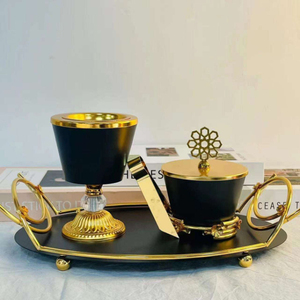 Atractivo Juego de Quemadores de Incienso Metálicos con Tapa y Bandeja a Juego para Aromaterapia, Decoración de Mesa para el Hogar, Ramadán, Quemador de Bakhoor - Product Image 3