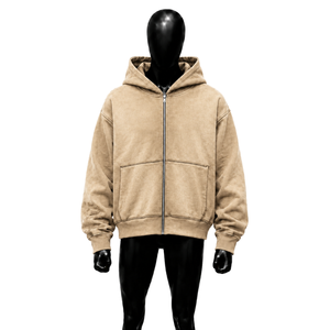Sudadera con capucha beige extragrande con cremallera, patrón en relieve, estilo urbano, sudadera con capucha y cremallera completa, informal, unisex, moda de invierno - Product Image 1