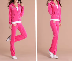 Ensemble de survêtement rose pour femmes, deux pièces, manches longues, capuche, fermeture éclair, coupe ample décontractée avec poches latérales, vêtements d'automne - Product Image 5