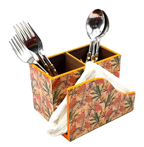 Trending Wooden Printed Cutlery Holder Rustic Kitchen <b>Dining</b> Organizer for Spoon Fork Tissue and Napkin Storage - Product Image 2