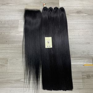 100% cheveux humains jet noir os droit HD dentelle faisceaux suisse HD fermeture cheveux humains de l'usine - Product Image 5