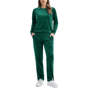 Wholesale Women's Winter 2 Piece <b>Velour</b> Tracksuit Set Hooded Pullover Long Sleeve Drawstring <b>Jogger</b> Pants Streetwear Sportswear - Product Image 2