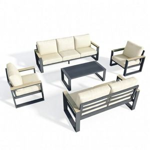 Set di Mobili da Giardino in Alluminio Ultra Resistente a 5 Pezzi, Divano Conversazione a 7 Posti con Cuscini Beige Extra Spessi da 10 Pollici - Product Image 3
