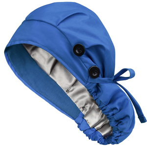 Blue Satin Surgical <b>Cap</b> with Buttons and Tie Back Needle Detection for Hospital Uniforms Unisex <b>Scrub</b> Headwear Accessory - Product Image 1