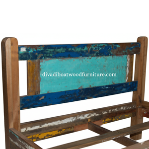 Cama Doble de Madera de Barco Reciclada con Cabecero, Color Original, Muebles Ecológicos y Sostenibles Hechos a Mano para Dormitorio - Product Image 3