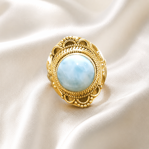 <b>Top</b> Quality Larimar Ring 925 Sterling Silver Handmade Boho Statement Ring Vintage Round Gemstone Jewelry Women Unisex Her Gift - Product Image 4