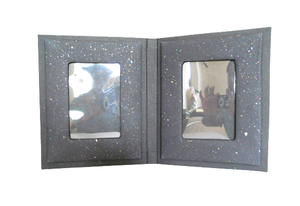 Handmade Cotton Paper Dual <b>Picture</b> Photo <b>Frame</b> Cute Silver Glitter Pieces Mottled Black Color <b>Wholesale</b> Factory Desk Organizer - Product Image 3