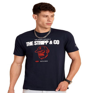 T-shirt à manches courtes bleu marine pour homme avec logo singe au dos, style streetwear, coupe classique, 100 % coton tricoté, imprimé sur le devant - Product Image 1