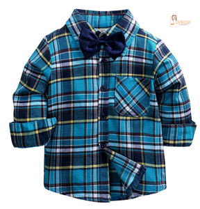 Chemise en flanelle 100% coton pour garçons, col rond, 180g, à carreaux, décontractée, pour bébé et tout-petit, manches longues, avec poche, écologique - Product Image 1