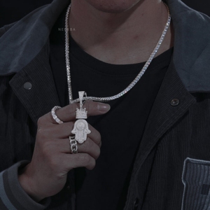 Colgante Hamsa con incrustaciones de moissanita, diseño de Mano de Fátima, estilo Hip Hop, joyería de protección, plata de ley 925 - Product Image 6