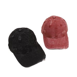 Casquette de baseball unisexe déchirée, 6 panneaux, en coton, style vintage, ajustement réglable, couleur unie, détails déchirés, chapeau décontracté printemps-été - Product Image 6