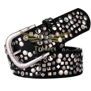 Ceinture à rivets en cuir + PU Ceintures à clous pour femmes avec strass de haute qualité Ceintures en cuir pour femmes - Product Image 5