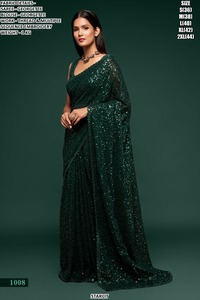 Sari en Georgette Vert Zariya - Sans plis, anti-humidité, idéal pour les fêtes d'hiver et les mariages traditionnels - Product Image 1