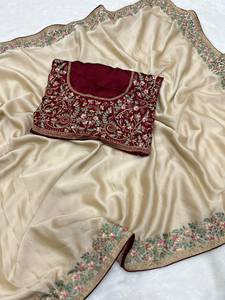 Sari de style indien ethnique pour mariage et festival, en soie Rangoli, brodé, avec Pallu C et travail Zari, broderie Farma, de créateur - Product Image 5