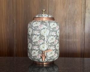 เครื่องจ่ายเครื่องดื่มเซรามิคลายดอกไม้สไตล์ใหม่ พร้อมฝาและก๊อกทองแดง ทำด้วยมือ - Product Image 3