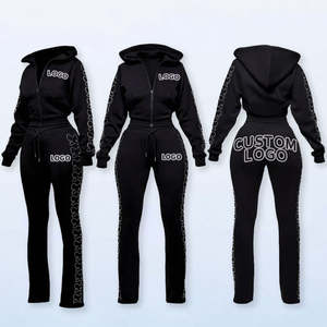 Ensemble de survêtement d'hiver pour femmes grande taille, couleur unie, sweat-shirt 100% coton avec pantalon de jogging deux pièces - Product Image 5