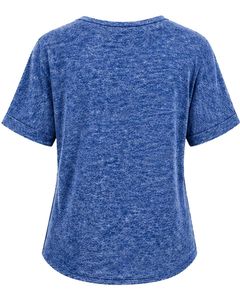Camiseta con cuello en V para mujer, camiseta informal con bolsillo y manga corta, Top ligero y transpirable a la moda de verano, ajuste elegante, color azul con patrón abstracto - Product Image 2