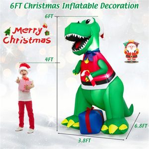 Decorazioni Natalizie da Giardino Gonfiabili 6FT: Dinosauro con Cappello di Babbo Natale/Gilet e Scatole Regalo, Luci LED Luminose, Impermeabili per Esterni - Product Image 4