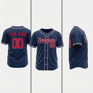 Camiseta de Béisbol Personalizada de la Marina, Nombre del Equipo 00, Estampado Rojo, Cierre de Botones, Manga Corta, Unisex, para Adultos, Poliéster que Absorbe la Humedad - Product Image 6
