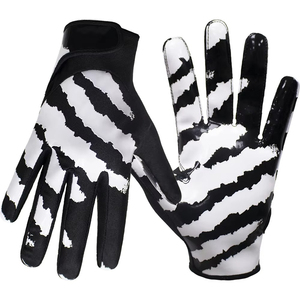 Custom Black White Synthetic Leather Full Finger <b>Sticky</b> Grip <b>Hook</b> Loop Breathable Receiver Sports American Football Gloves - Product Image 1