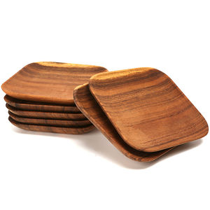 Plateau de service carré en bois d'acacia, plateau à dessert, plateau de service en bois poli écologique, authentique fait main - Product Image 2