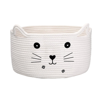 Panier de rangement pour chat en corde de coton tressée, organisateur décoratif pour jouets d'animaux, avec oreilles décoratives, cadeau pour chat et chien, bac à jouets pour chambre d'enfant