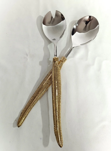 Decorative Handmade Leaf Handle Salad <b>Server</b> Flatware Set or <b>Buffet</b> Table and Modern Dining Events use - Product Image 3