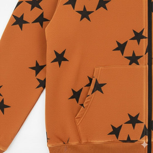 2026 <b>Top</b> Trending Men's Orange <b>Zip</b>-Up Hoodie With Black Star Print Regular Fit Casual Sweatshirt Autumn Wear for low prices - Product Image 4