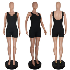 Combinaison sans manches en tricot sans couture pour femme, couleur unie, col rond, taille mi-haute, au-dessus du genou, décontractée, coupe classique, idéale pour l'été - Product Image 3