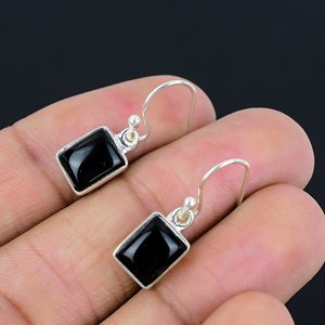 Elegant Women's 925 Sterling <b>Silver</b> Black Onyx Bohemian Style <b>Dangle</b> <b>Earrings</b> Octagon Shape for Weddings Parties Jewelry - Product Image 4