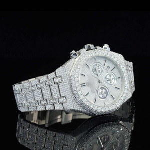 Montre mécanique chronographe en acier inoxydable argenté 41 mm, cadran en diamant moissanite, mouvement automatique, mode hip-hop unisexe - Product Image 2
