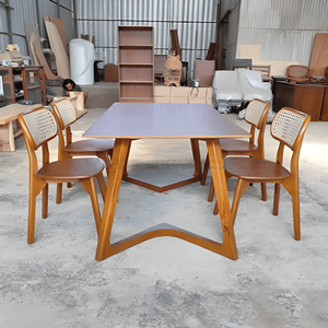 Ensemble de salle à manger moderne en bois, table rectangulaire et chaises, mobilier de cuisine contemporain pour la maison et l'hôtel - Product Image 6